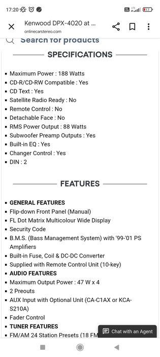 Radio samochodowe Kenwood DPX 4020 , 2 DIN ,