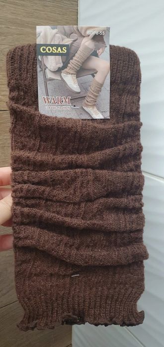 Brązowy ocieplacz na nogi łydki sweterek na  buty kozaki angora wełna