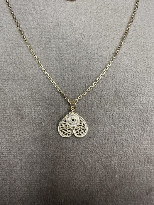 Fio Colar com coração de filigrana em prata dourada