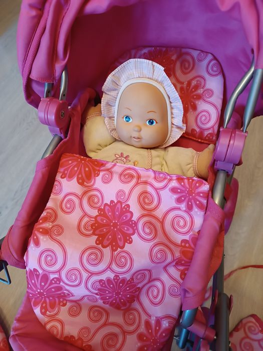 Świetny zestaw dla dziewczynki wózek lalka nosidełko kołderka torba