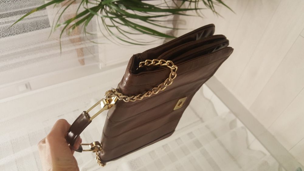 Retro listonoszka elegancka brązowa torebka łańcuch łańcuszek