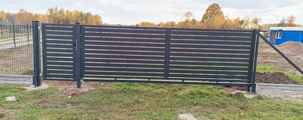 Brama palisadowa dwuskrzydłowa 4m plus furtka przesówna