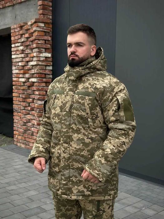 Зимняя мужская куртка-бушлат Пиксель Rip-Stop с капюшоном