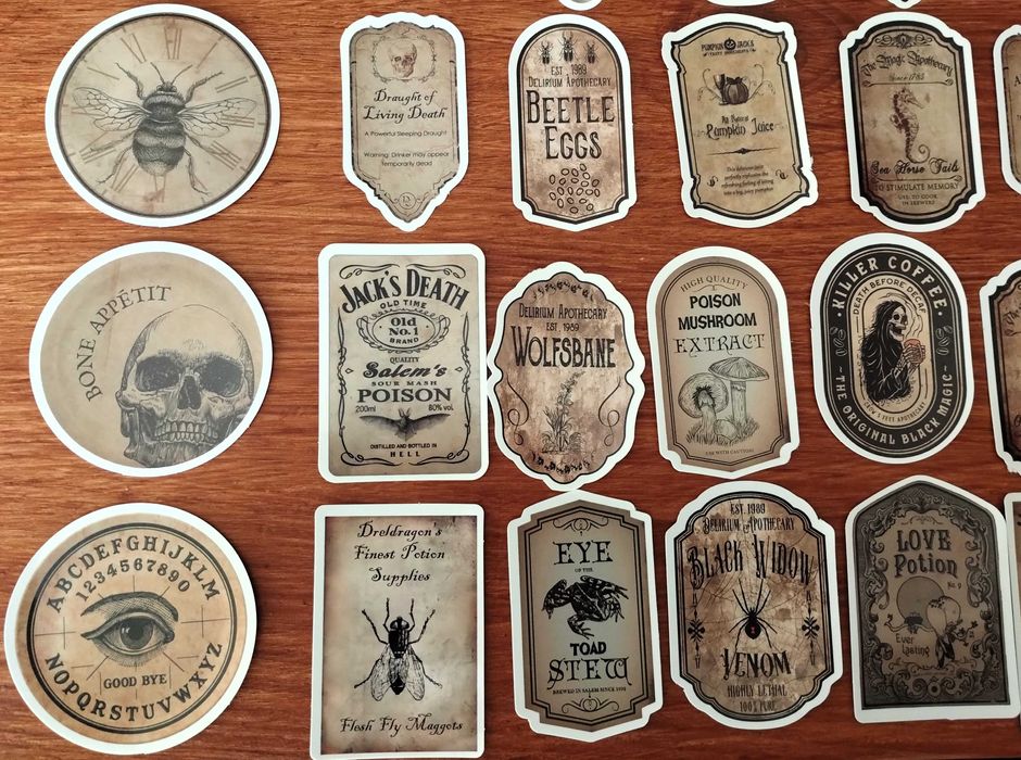 Conjunto 51 Autocolantes Rótulos Poções Mágicas Esoterismo Curiosidade