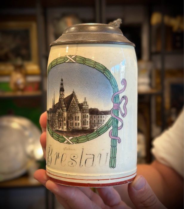 Przedwojenny kufel breslau wrocław ratusz porcelana ceramika