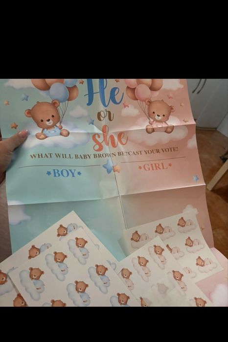 Плакат на гендер паті з наліпками ведмедиками