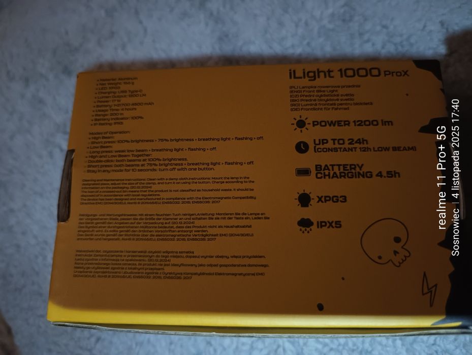 Lampka rowerowa na kierownicę iLight 1000 proc,usb-c