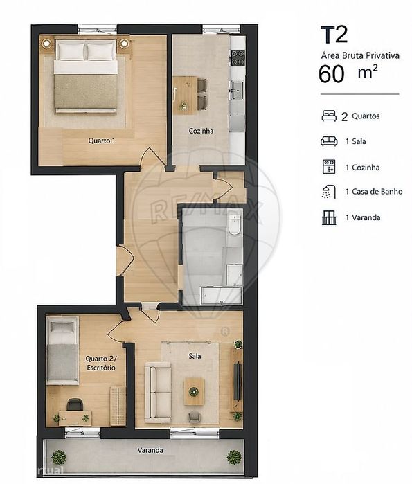 Apartamento T2 para arrendamento