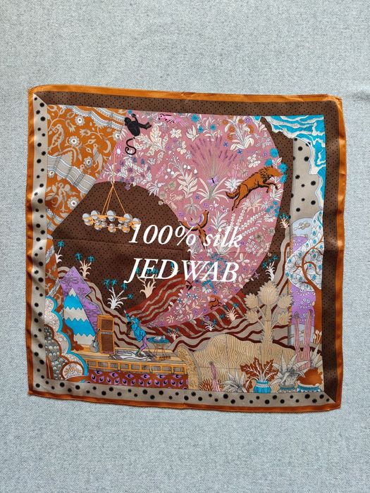Jedwabna apaszka brązowa różowa silk