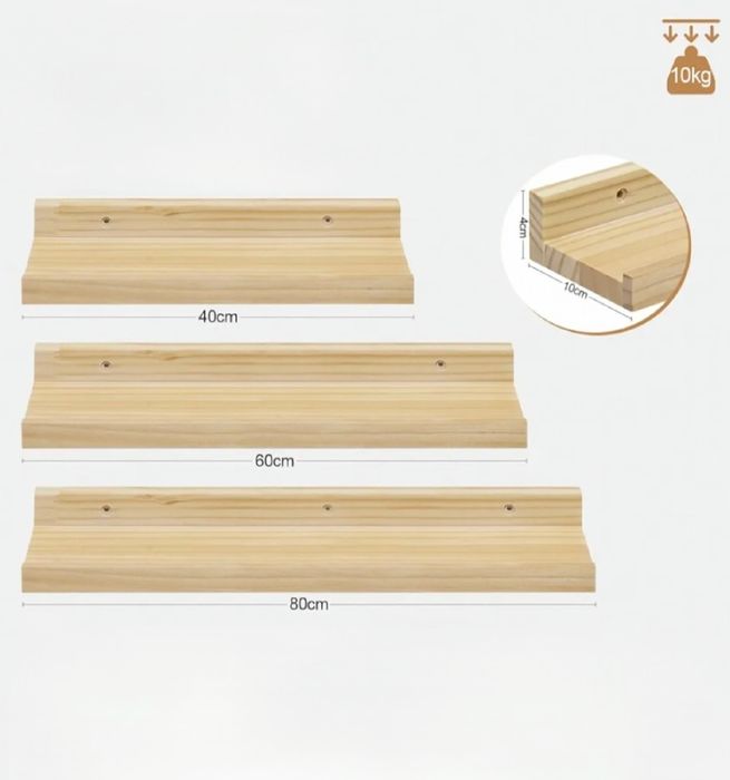 5x półka wisząca drewniana 40 60 i 80cm cena za komplet