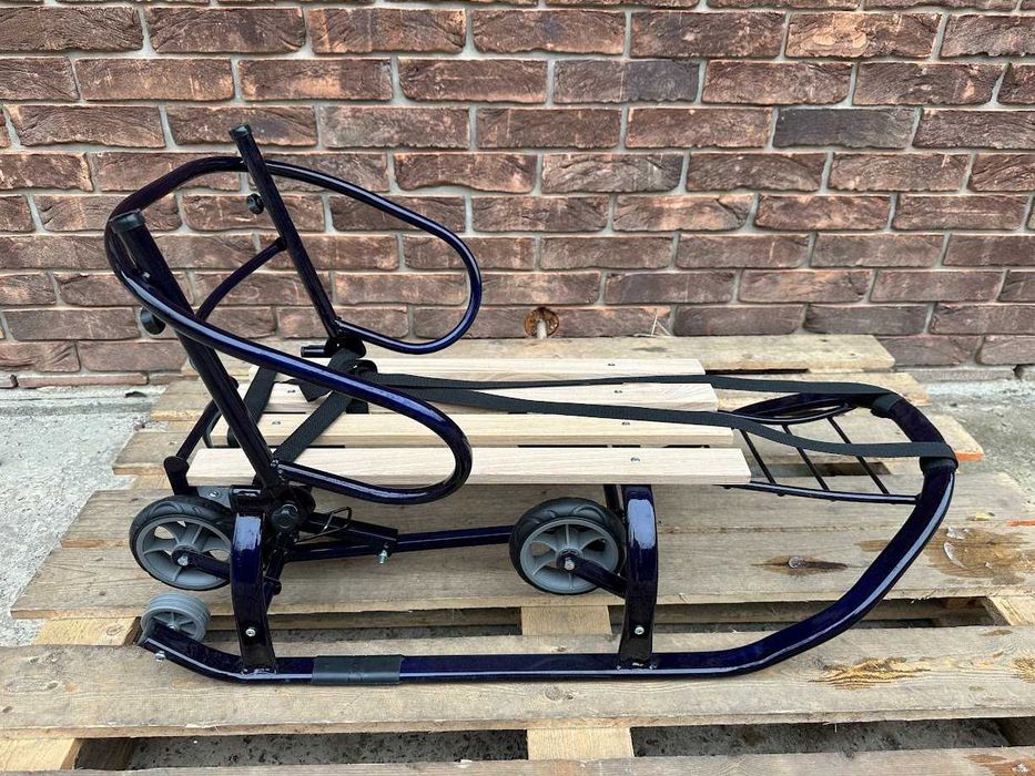 Детские санки на колесах Патріот санчата з ручкою складні 9 кольорів