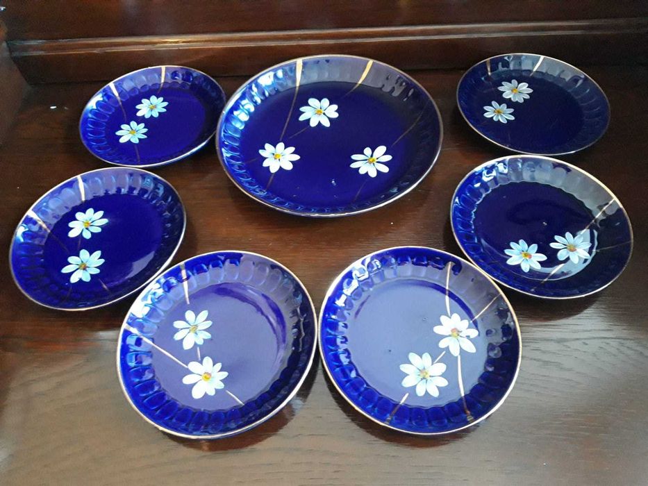 Zestaw Talerzy Deserowych Kobalt ręcznie malowane