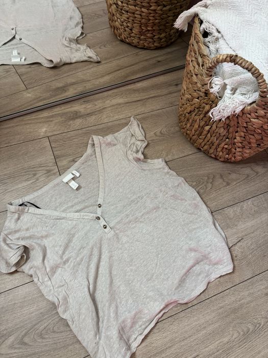 Lniany bezowy kremowy tshirt