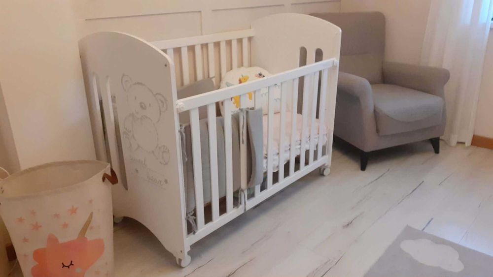 Berço Micuna Sweat Bear 120x60 branco, com colchão Ecus Kids