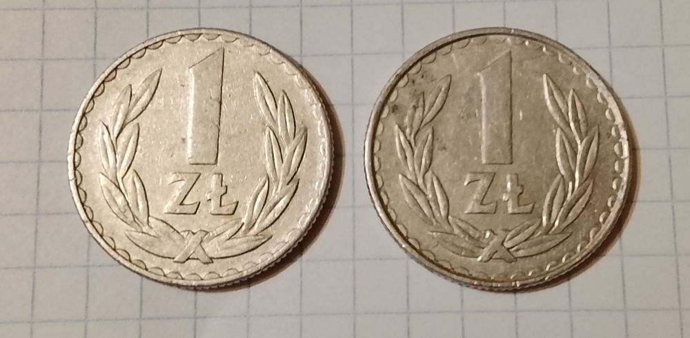 Monety 1 Złoty  2Szt.: 1976r. Bez Znaku Mennicy; 1985r. Cena za całoś
