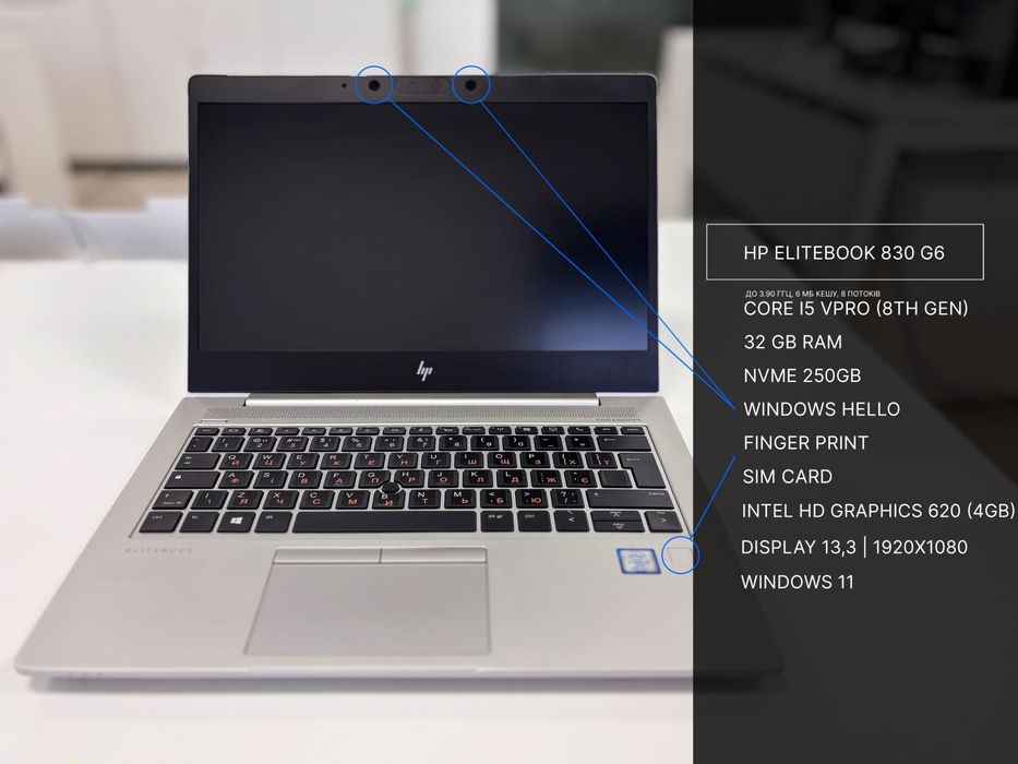 Ноутбук hp elitebook 830 g6, CORE i5, 32ram