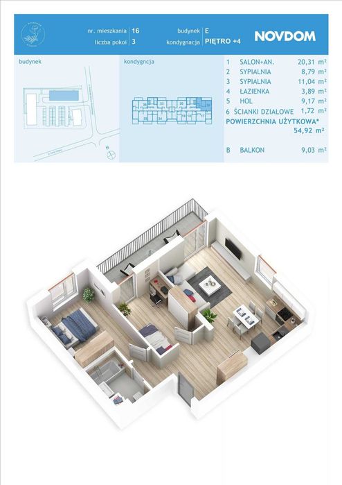 3 pokojowe mieszkanie 54 m2 - Osiedle Botaników - Przasnysz