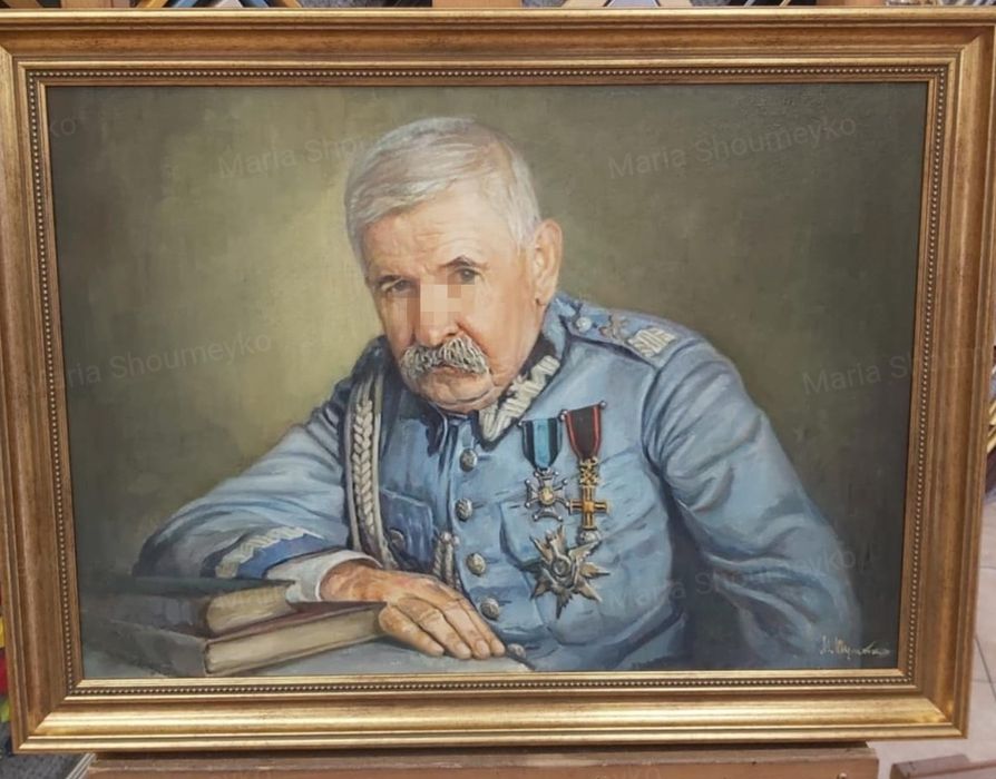 Portret w mundurze, olej na płótnie. Portret ojca, dziadka na prezent.