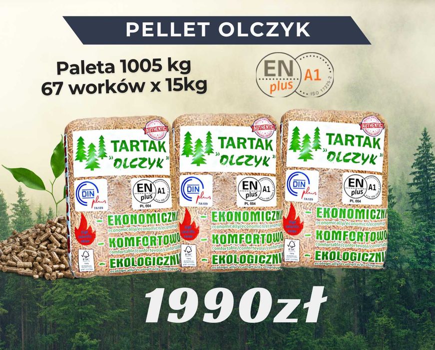 Pellet Olczyk EnPlus A1 6mm - Pakowany w workach 15KG - 1005KG