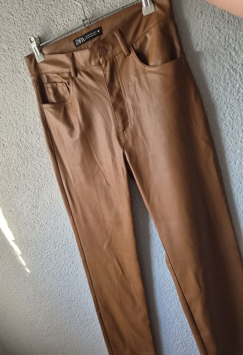 Spodnie skórzane brąz Zara 34 XS