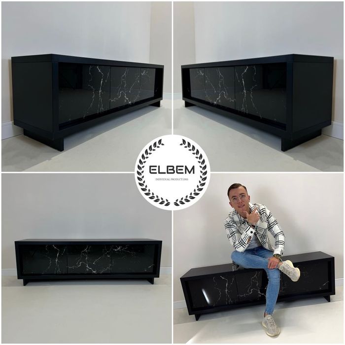 Szafka RTV czarna - marmurowe fronty