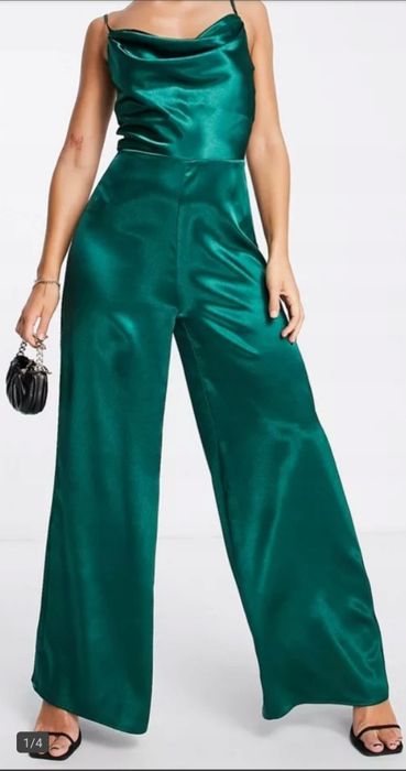 Zielony, satynowy kombinezon XS
