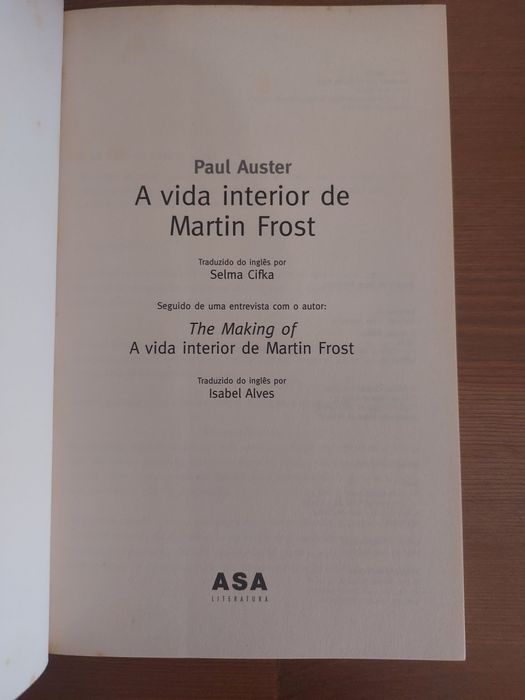 L " A Vida Interior de Martin Frost " Paul Auster