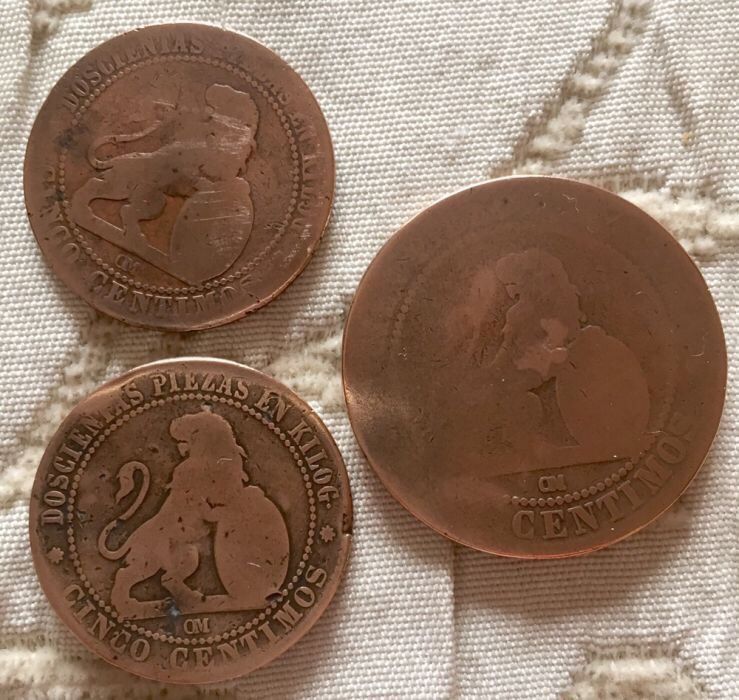 Numismática, Moedas antigas de espanha de cinco centimos em cobre