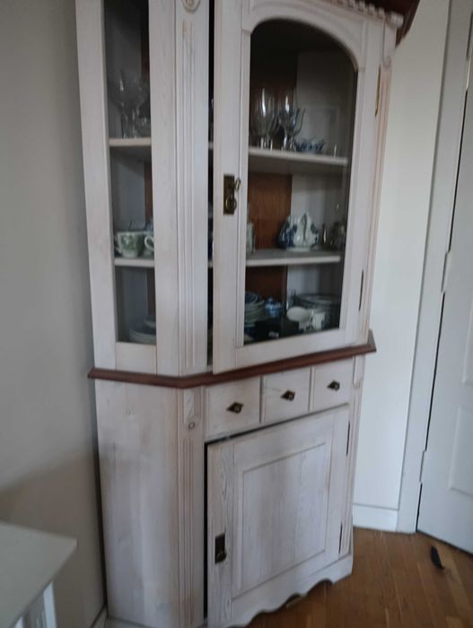 Kredens witryna narożna  drewniany bielony