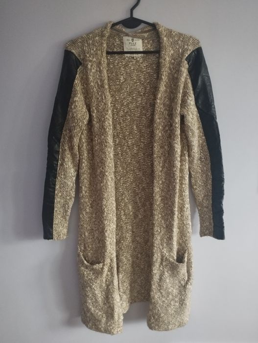 Jesienny długi sweter damski M 38 L 40 jak nowy kardigan narzutka