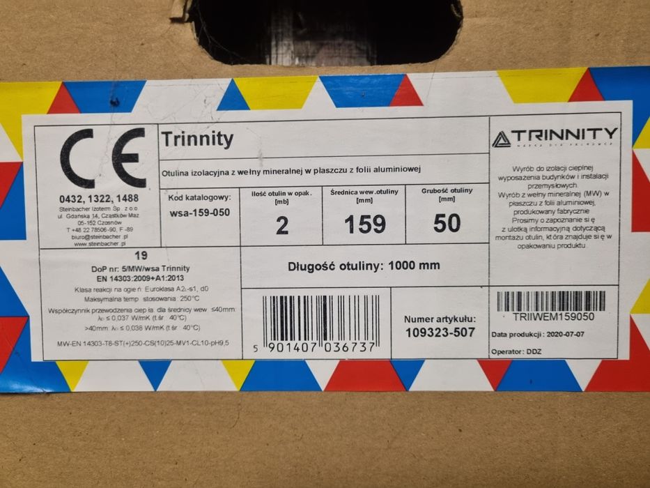 otulina izolacyjna z wełny mineralnej w płaszczu z folii aluminiowej marki Trinnity taśma aluminiowa gratis.