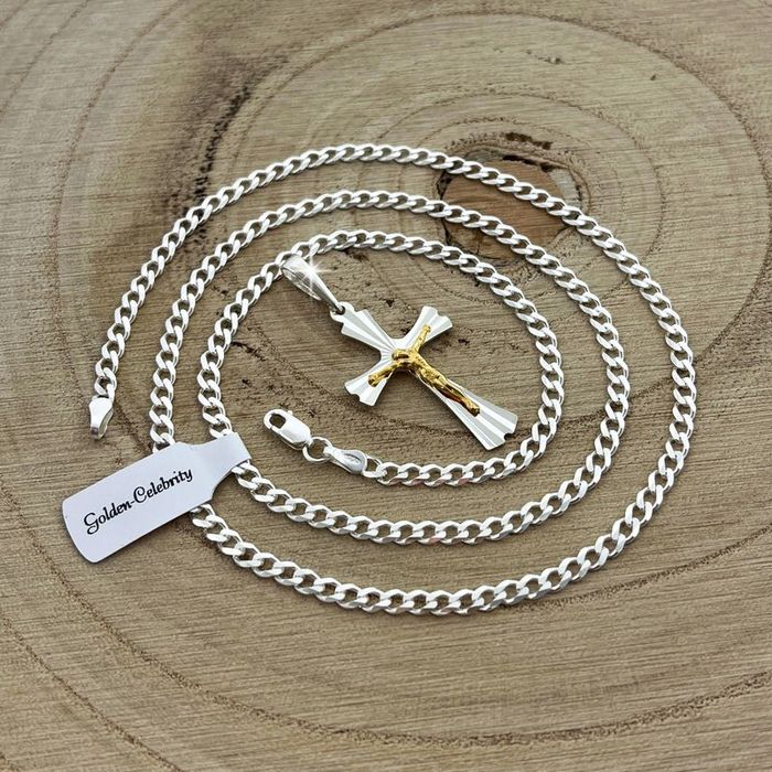 Piękny Srebrny Naszyjnik Komunijny Pancerka 925 Na Chrzest Komunię + G