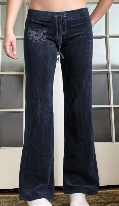 Темно-сині велюрові штани