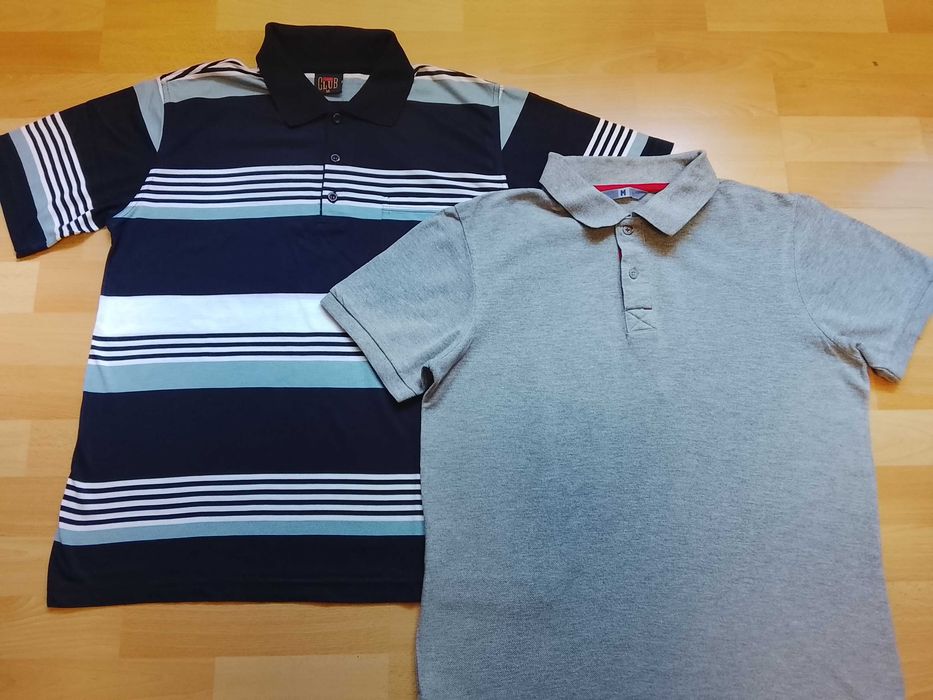 2-pak męskie koszulki polo rozmiar M (jak nowe) granat w paski i szary