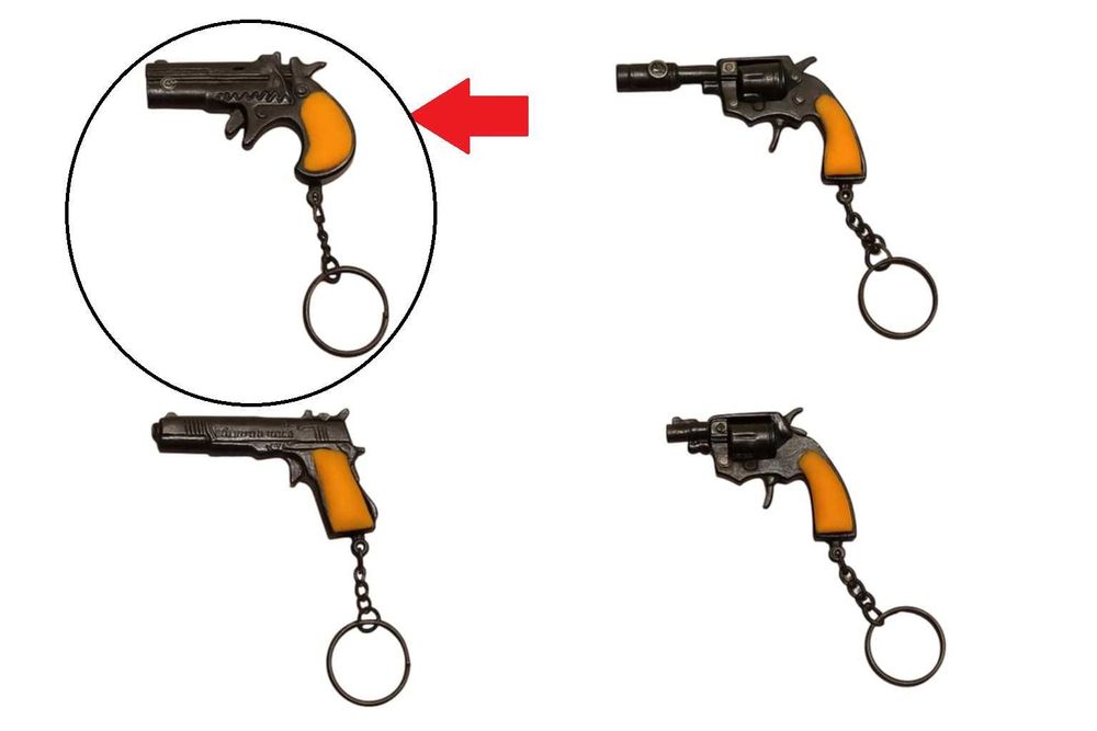 Brelok Derringer 995 podwójna lufa 6,5cm Zawieszka brąz - pomarańcz