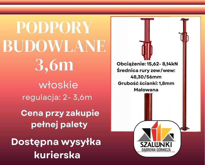 Podpora włoska 3,6m sztyce stemple podpory budowlane szalunki stropowe
