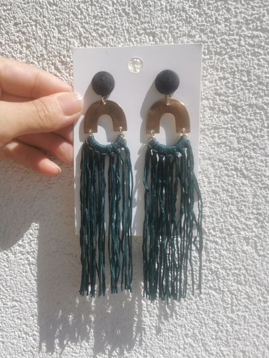 Kolczyki H&M sutasz duże długie butelkowa zieleń