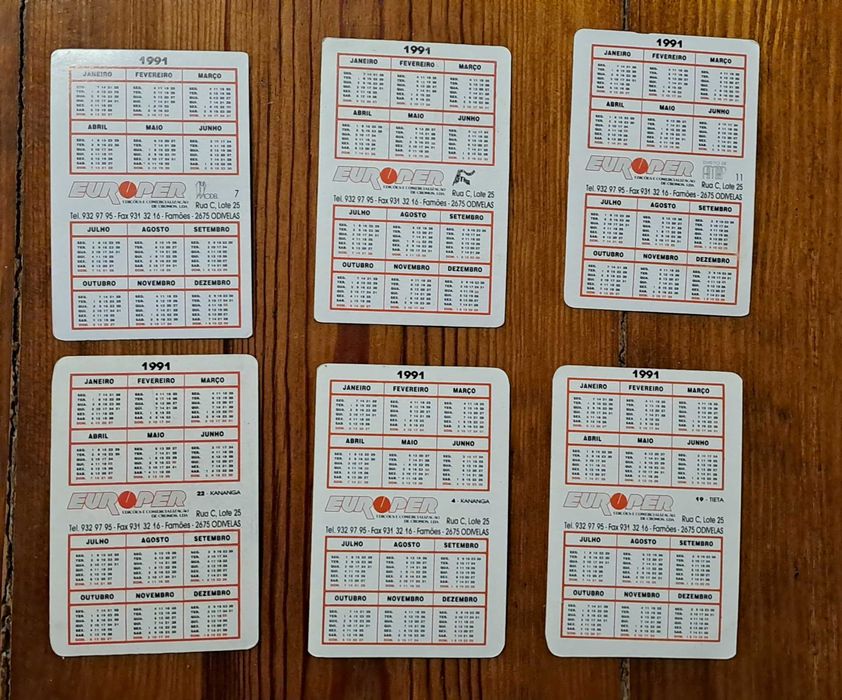 14 calendários vários 1991