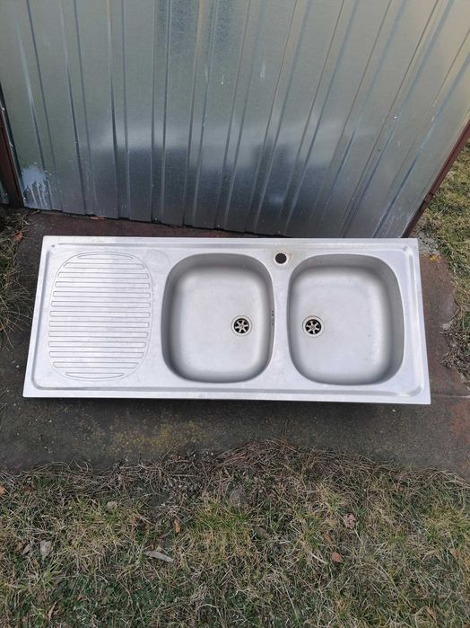 Zlew dwukomorowy nierdzewny z ociekaczem bateria, syfon gratis !!!