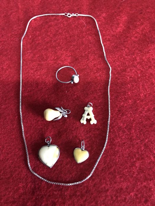 Conjunto em prata e marfim