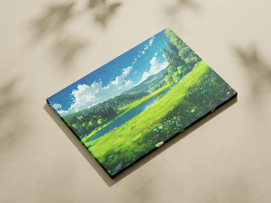 Obraz na płótnie "Łąka nad jeziorem" 80x60 cm – idealny do salonu