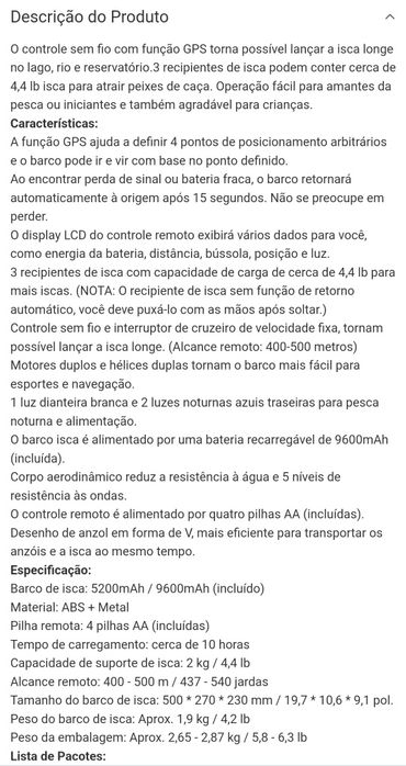 Barco novo para engodo/anzol com GPS