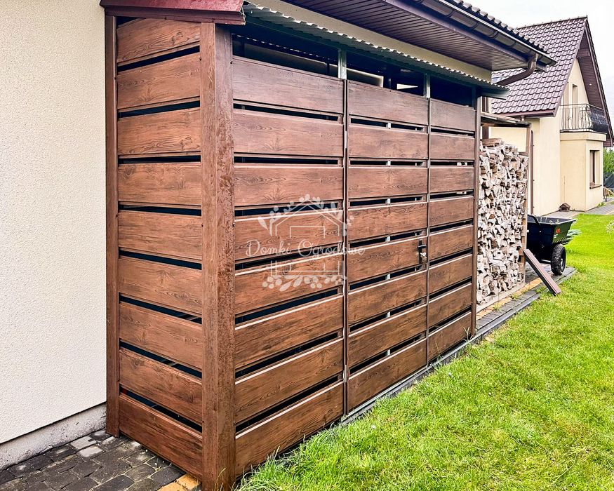 Wiata śmietnikowa 3x0,8m zabudowana panelami drewnopodobny ID807