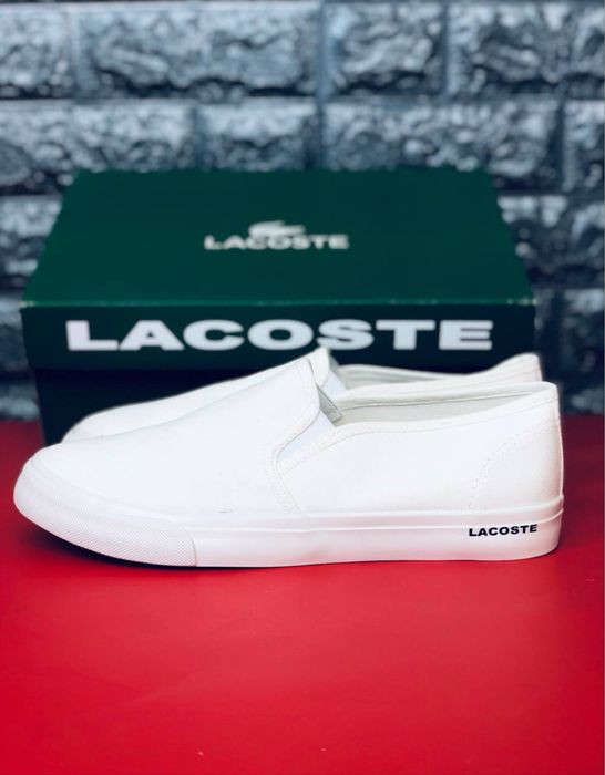 Мокасины мужские Lacoste/белые слипоны лакоста/макасы на лето мужские