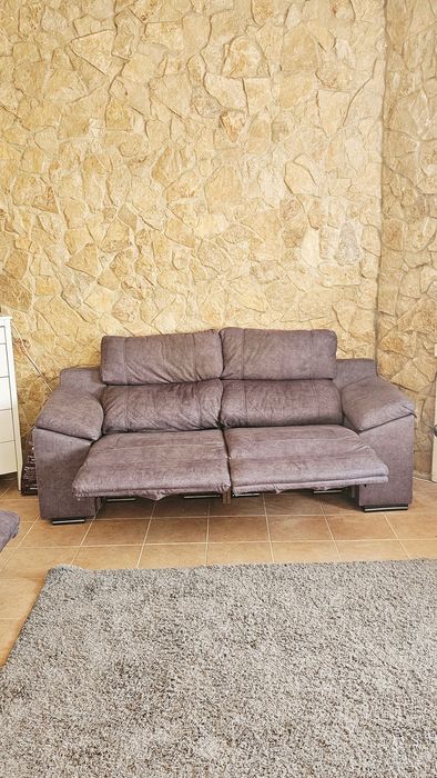 2 Sofás Reclináveis Elétricos 2 Lugares – Feitos por Medida – Tecido Cinza-Chumbo