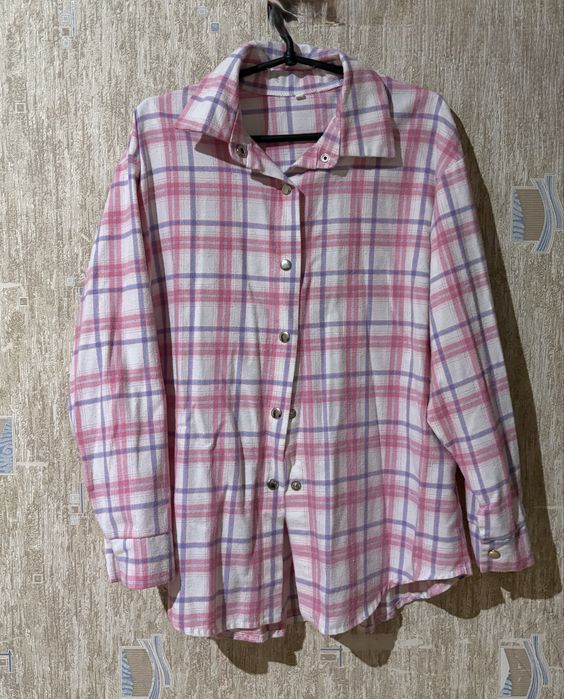 Жіноча  сорочка  у клітинку , женская рубашка розовая , р.С