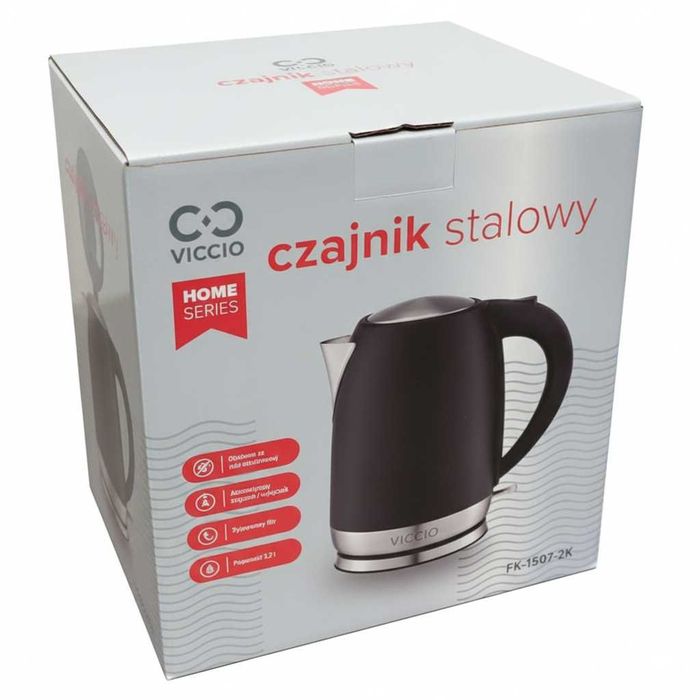 Elegancki czajnik VICCIO FK-1507-2K stalowy 1,7l 2200W Czarny 10KG3