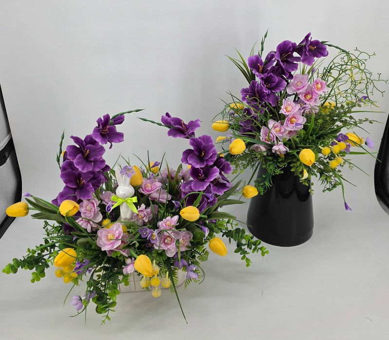 Komplet na grób, kompozycja, wiązanka na cmentarz, wiosenny