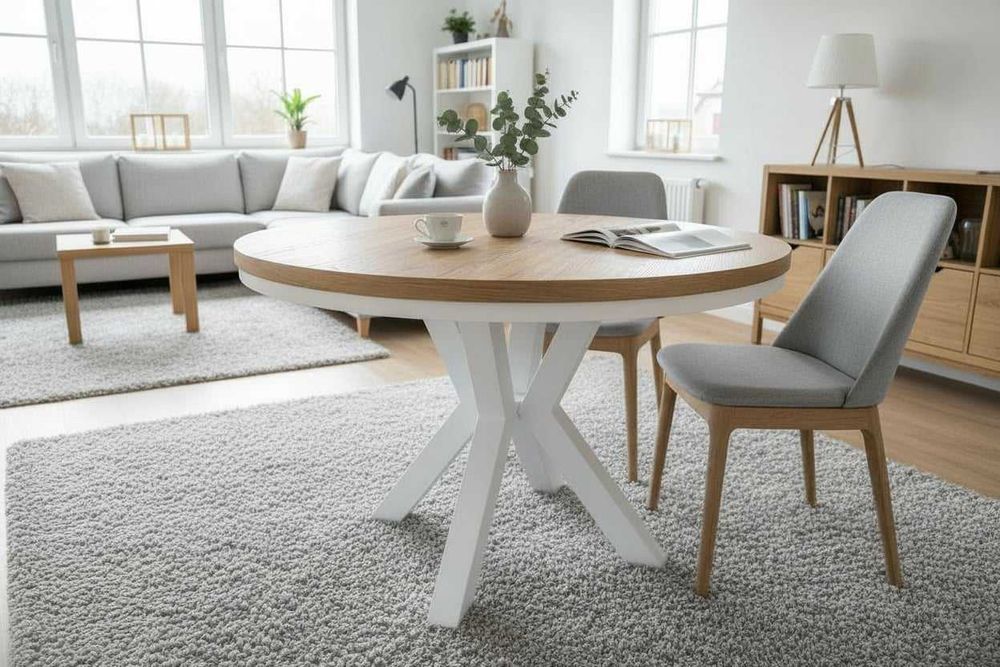 stół okrągły rozkładany pająk LOFT 120/220  z maskownicą nogi metal