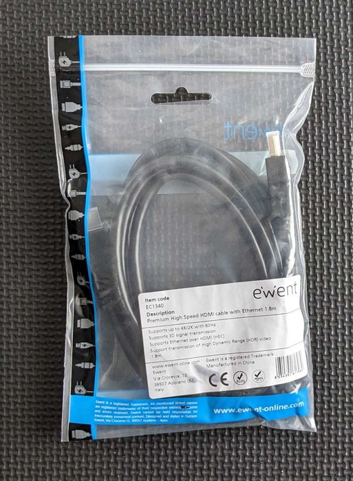 Cabo HDMI Premium Alta Velocidade NOVO 1,8 m EWENT